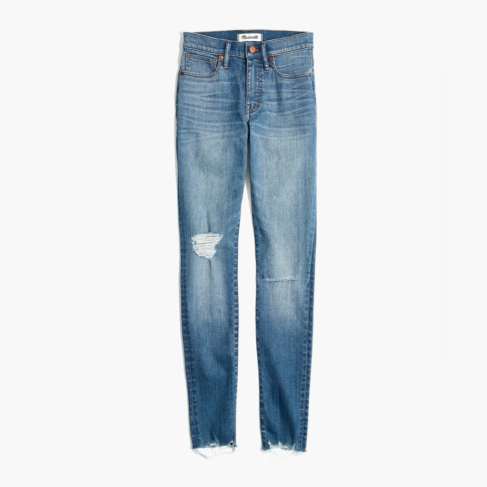 Madewell Petite 9" Mid-Rise Skinny Jeans in Frankie Wash: Torn-Knee Edition